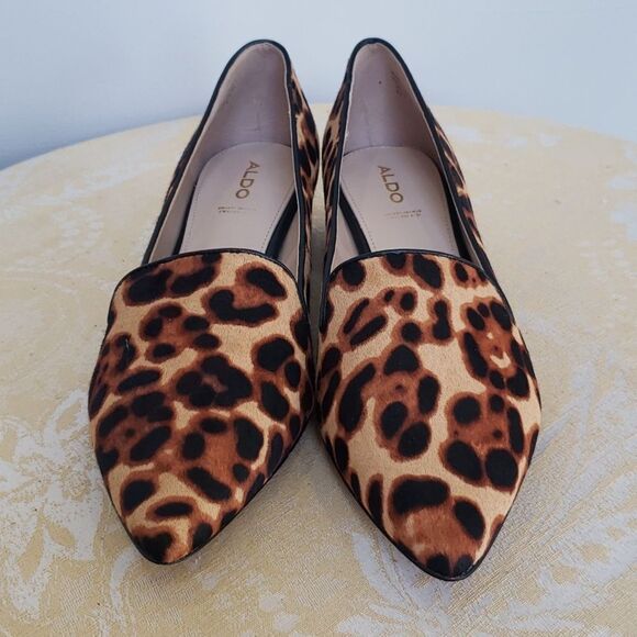 Aldo Shoe Womens 8.5 Leather Slip On Block Heel Leopard Cheetah - Picture 1 of 7